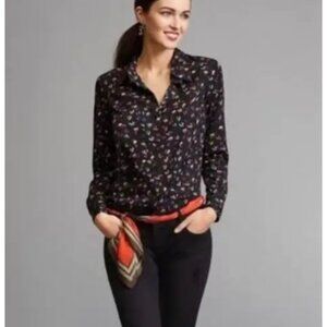 CABI Black Rainbow Confetti Print "Ferris" Button-Up Long Sleeve Blouse Size XS
